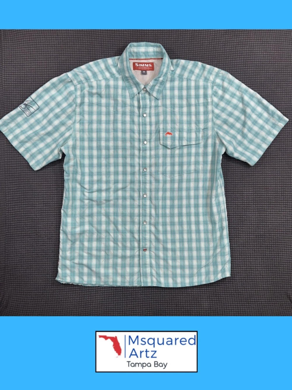 Simms Fishing Shirt Mens Medium Plaid Green Short Sleeve Button Up